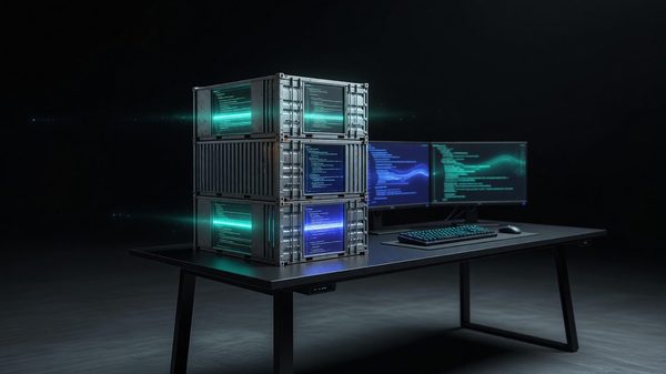 Developer running containerized services locally with Docker Compose on a laptop terminal