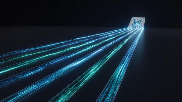 Abstract visualization of parallel processing threads compiling code across multiple lanes